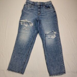 American Eagle Curvy Mom Jean Women 8R Blue Light Wash Distressed Ripped 28x27